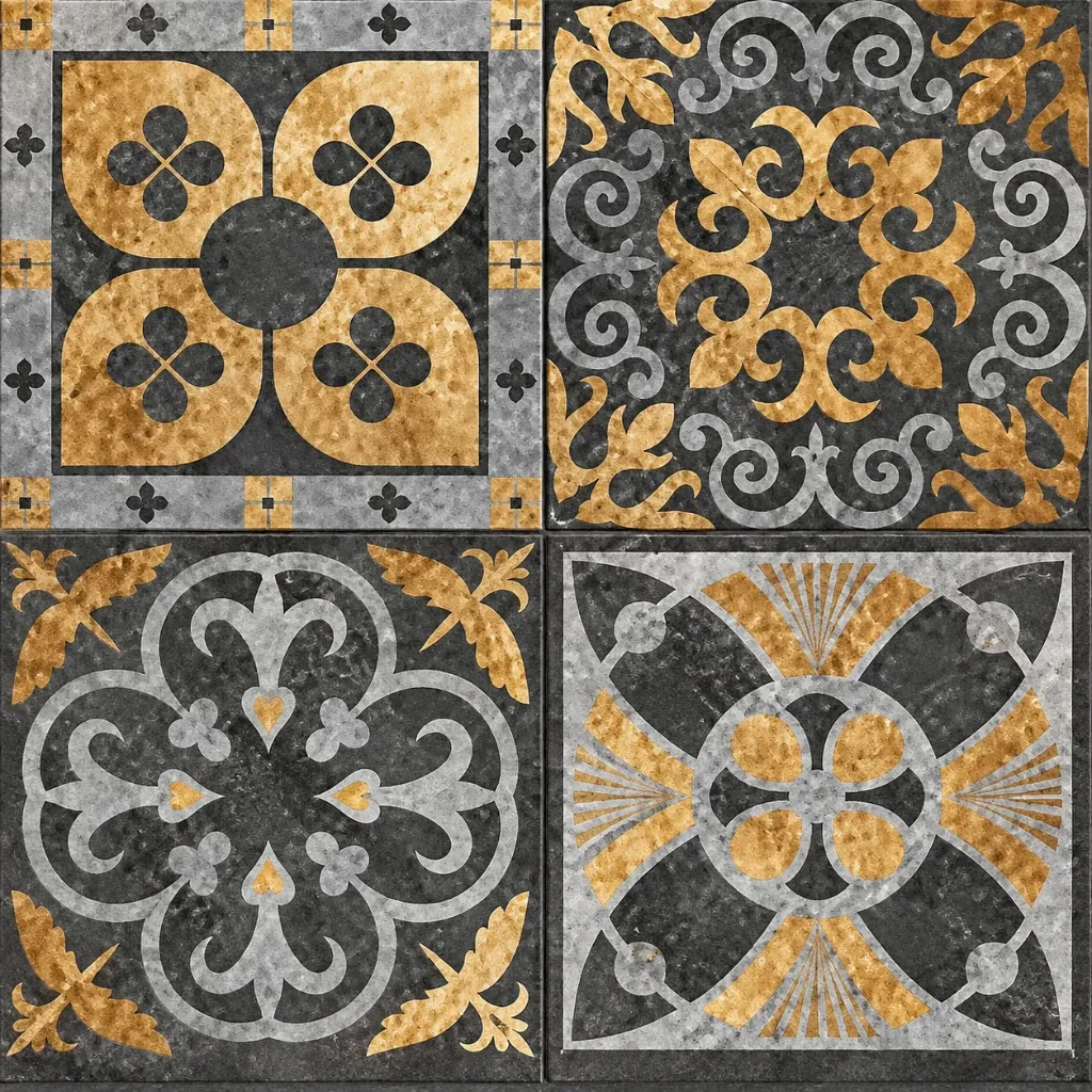 Venus Grey and Ochre Patterned Ceramic Floor Tile