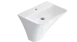 Lavabo monobloc rectangulaire blanc Halley sur pied avec un trou de robinet unique
