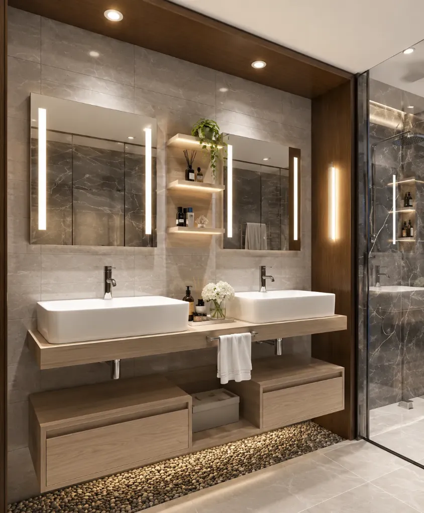 Ensemble de mobilier de salle de bain MDF 160 cm avec un lavabo One 55 et miroir LED