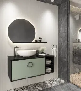 Omega 100 cm Acrylic Bathroom Furniture with Basin and Round LED Mirror