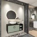 Omega 100 cm Acrylic Bathroom Furniture with Basin and Round LED Mirror