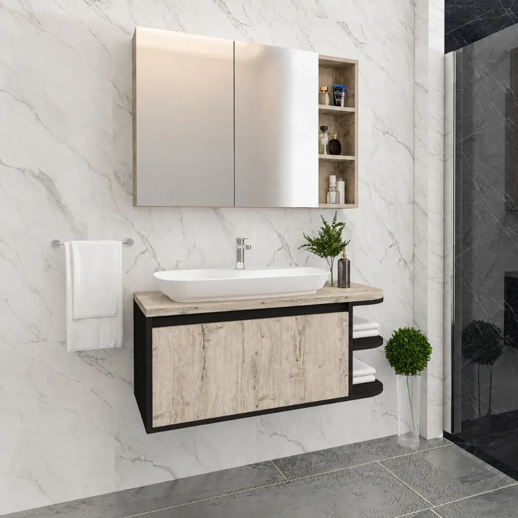 ALIZ 100 cm MDF Bathroom Vanity Set with NOVA 70 Washbasin and Mirror Cabinet