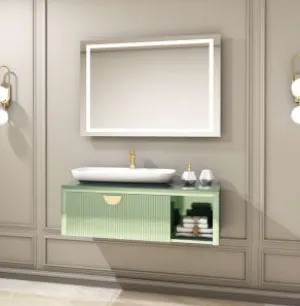 Mira/B 120 cm Meuble de Salle de Bain Vert Mural avec Lavabo Nova 70 et Miroir LED