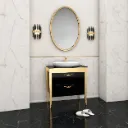 Gold/A 80 cm Black and Gold-Tone Bathroom Furniture Set with LAL 60 Washbasin and Framed Mirror