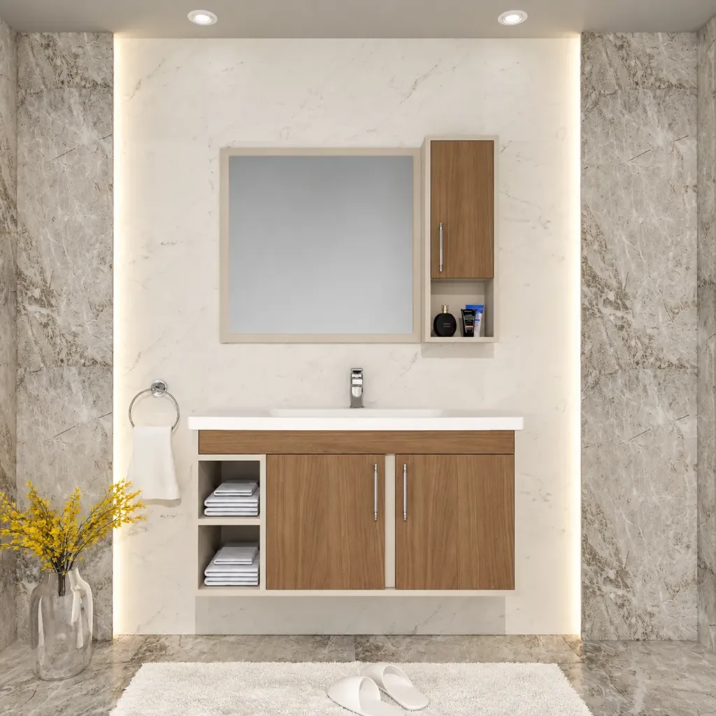 Eva 100 cm MDF Bathroom Vanity with Ceramic Sink and Framed Mirror