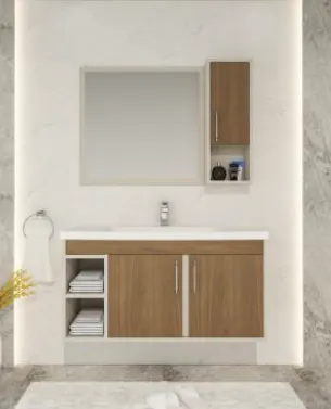 Meuble de salle de bain Eva 100 cm en MDF avec vasque en céramique et miroir encadré