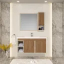 Meuble de salle de bain Eva 100 cm en MDF avec vasque en céramique et miroir encadré