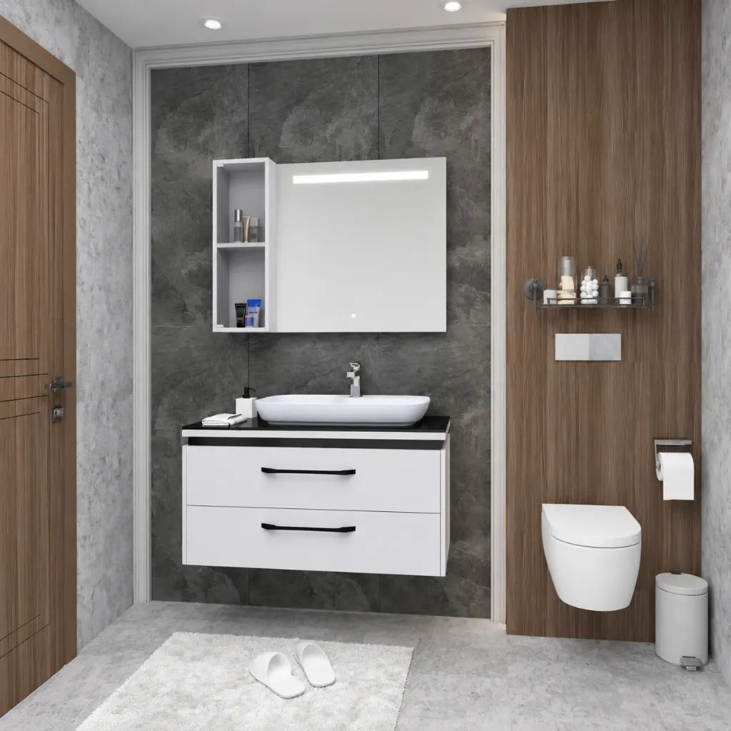 Padova 100 cm White Bathroom Furniture Set with Nova 70 Washbasin and LED Mirror