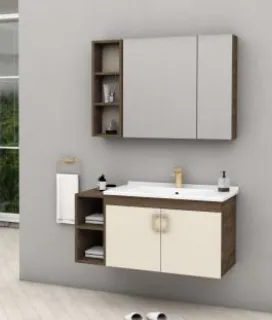 VEGA/A 100 cm Bathroom Vanity Furniture with Ceramic Sink, Doors and Mirror Cabinet
