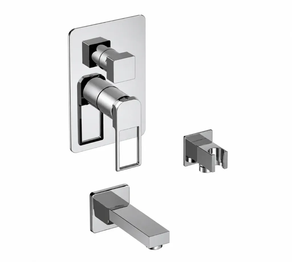 [MCA190] Quadro Silver-Tone Concealed Wall-Mounted Bathroom Faucet with 3-Way Diverter
