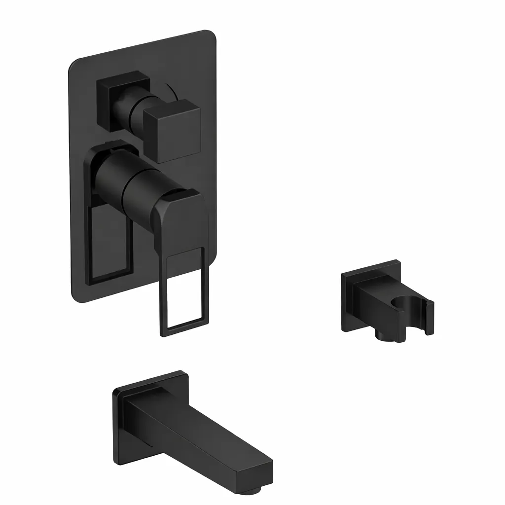[MCA190-S] Quadro Black Concealed Bathroom Faucet with 3 Way Diverter and Rectangular Spout