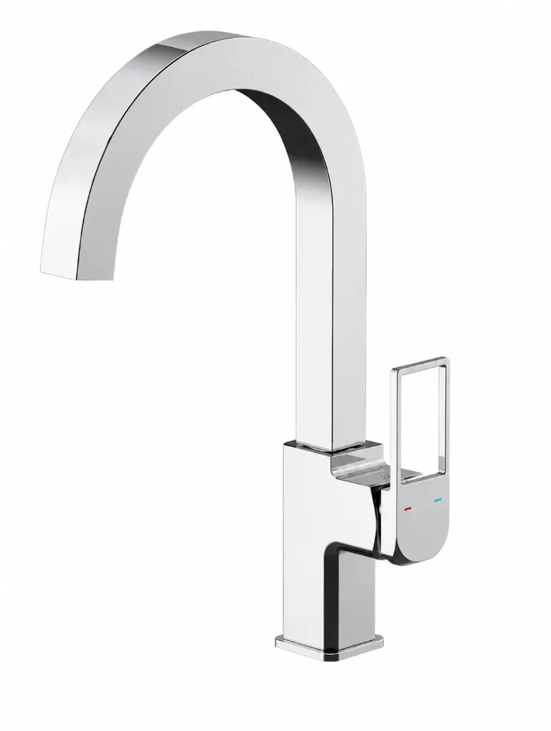 [MTE190-F] Robinet de lavabo monobloc Quadro aspect chrome à bec haut avec levier unique