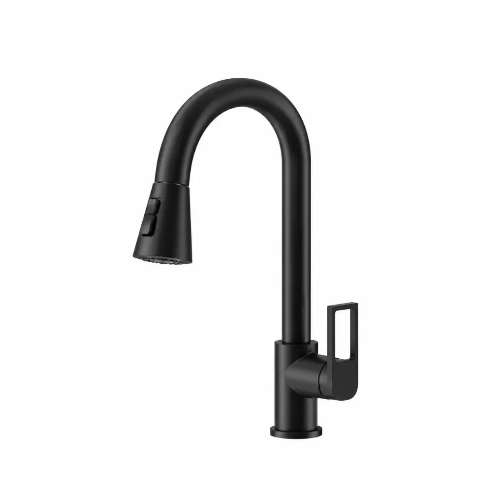 [MES190-S] Robinet d'évier à bec haut carré Quadro noir avec douchette extractible et levier unique
