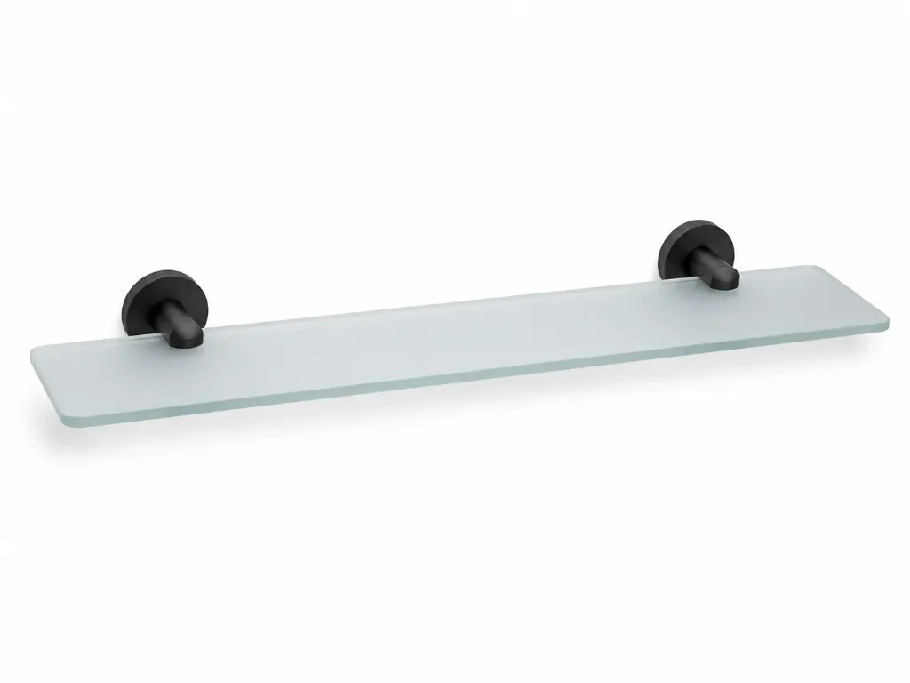 [AET65-S] Rectangular Glass Bathroom Shelf with Black Wall Brackets
