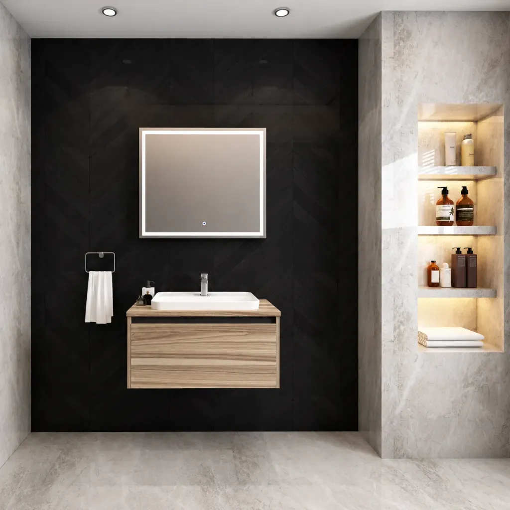 Ensemble de meuble de salle de bain ANKA MOST60 en MDF mural avec lavabo et miroir LED (80 cm)