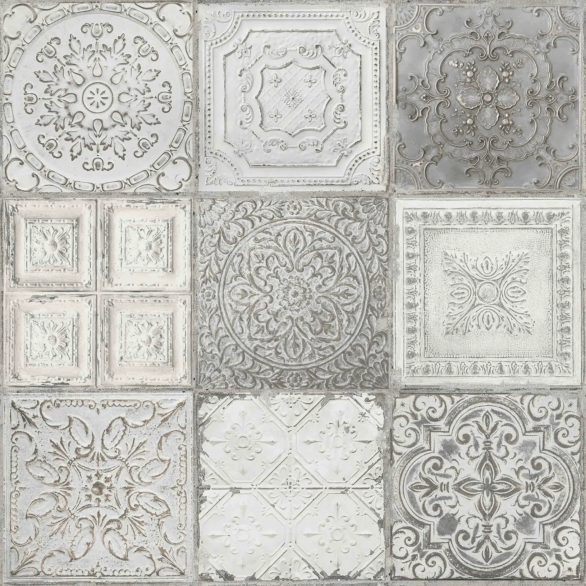 Anticatto Rustic Grey and White Patchwork Porcelain Tile (Bianco)