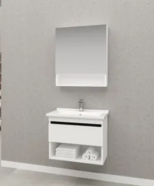 ASOS White Bathroom Vanity Cabinet Set with Ceramic Sink and Mirror