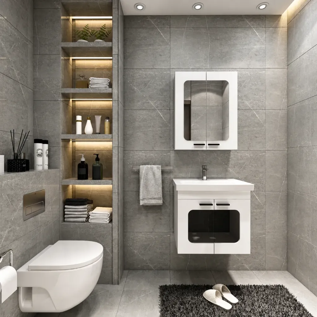 AURA White Wall-Mounted Bathroom Vanity Unit with Ceramic Sink, Mirror Cabinet and Glass Centre Panel
