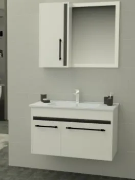 B&G White Acrylic Wall-Mounted Bathroom Vanity Set with Ceramic Sink and Mirror Cabinet (80 cm)