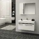 Ensemble de meuble de salle de bain mural B&G en acrylique blanc avec lavabo en céramique et armoire miroir