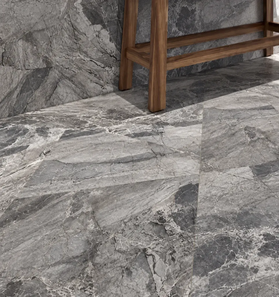 Bodrum Grey Marble-Effect Tile (Grey)