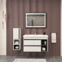 Derin White Marble-Effect Drawer Bathroom Furniture Set with LED Mirror