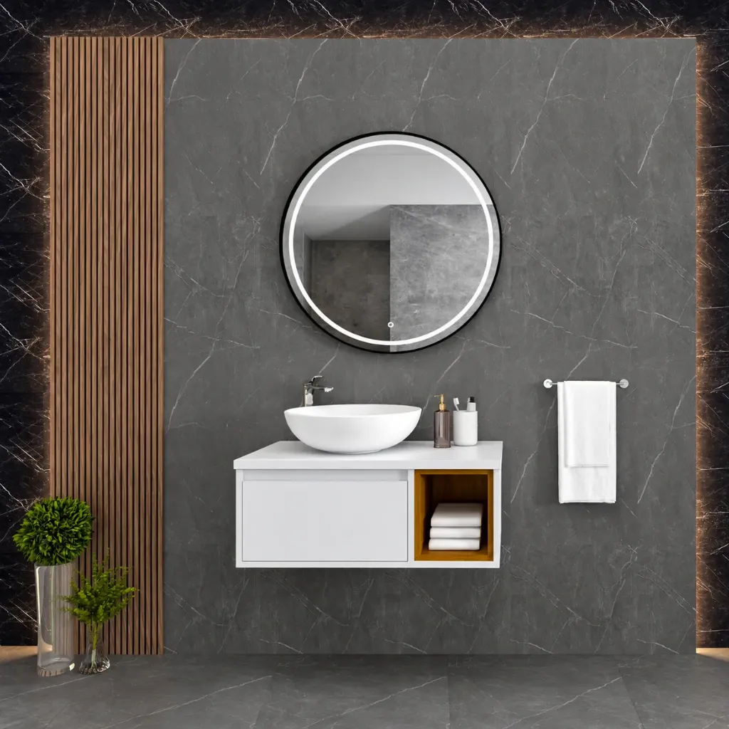 Elegans Nova 70 White Wall-Mounted Bathroom Furniture Set with LED Mirror (80 cm)