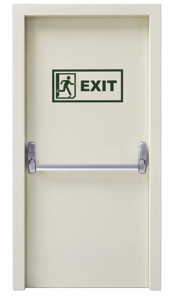 Light-Coloured Steel Emergency Exit Door with Horizontal Push Bar (Kilitli)