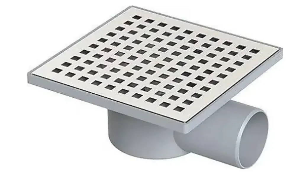 Square Floor Drain with Perforated Grate and Side Outlet (10x10)