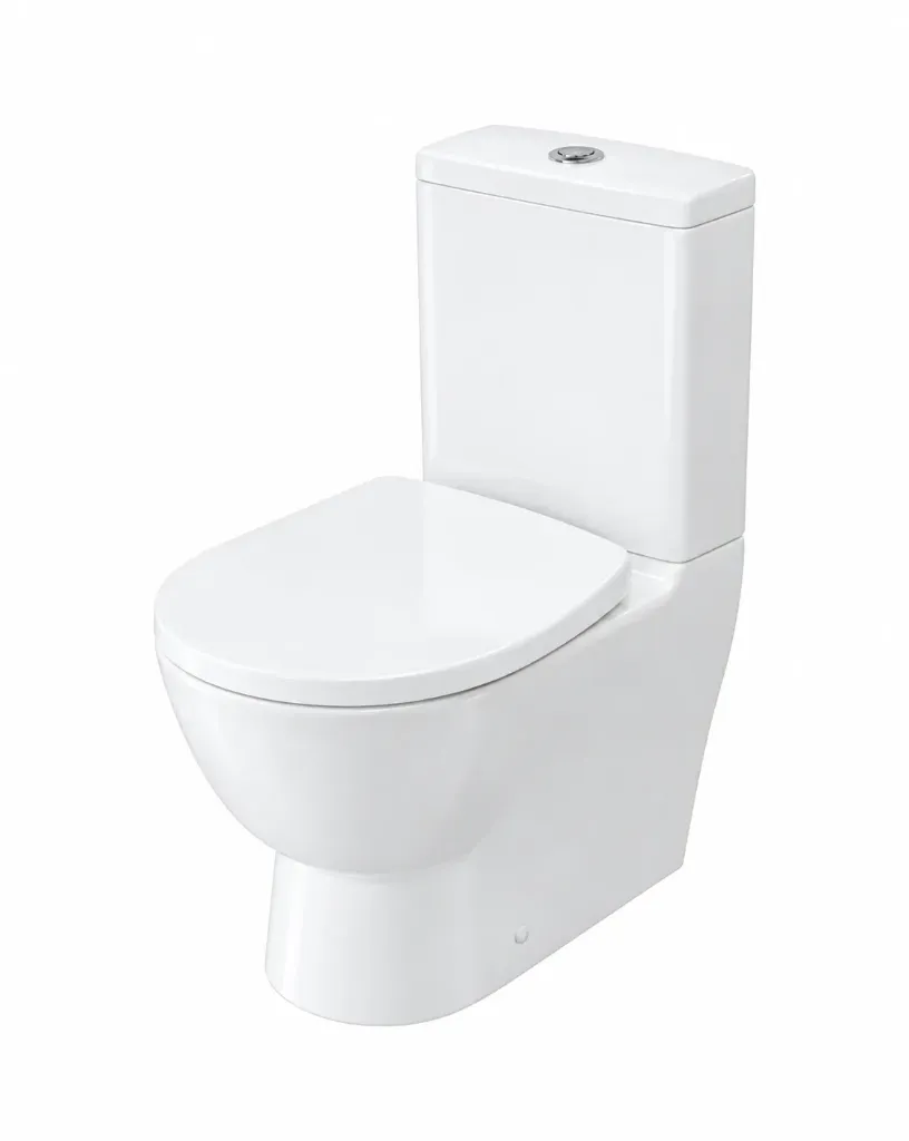 [1704-0105] Gokkusagi White Close-Coupled WC Set with Cistern and Toilet Seat Cover (S-Trap (Floor))