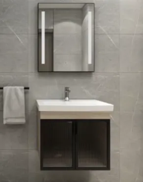 Mobilier de salle de bain mural Holly avec lavabo en céramique et miroir LED (60 cm)