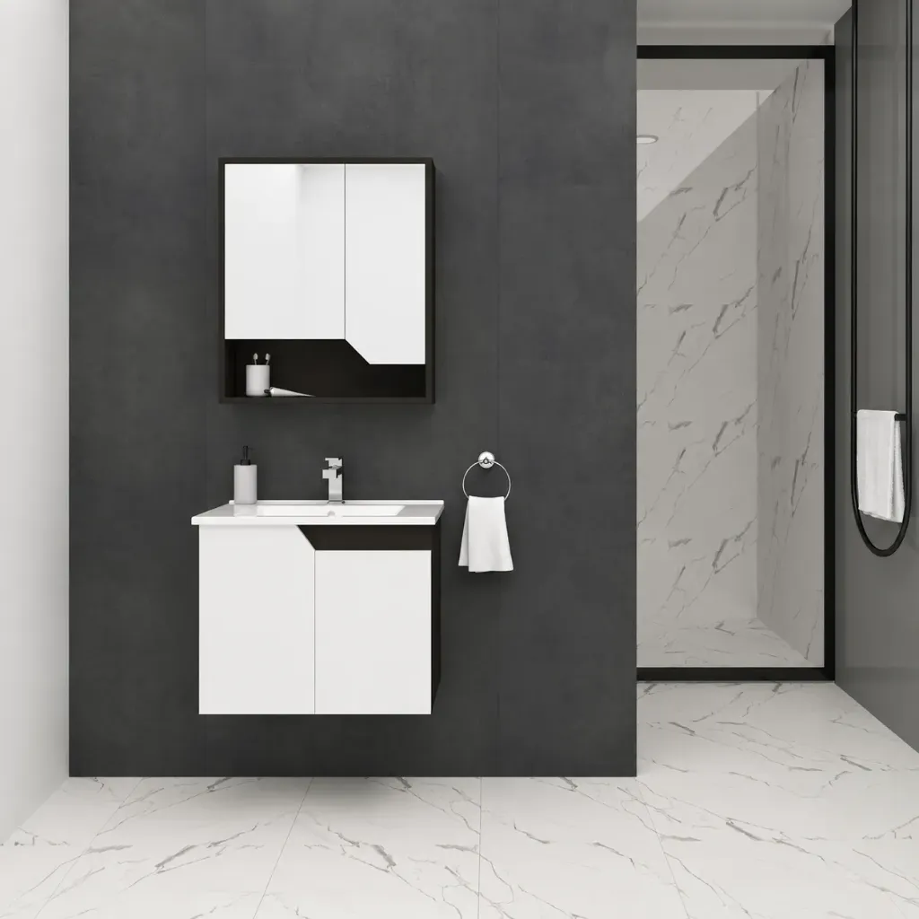 Ibiza White Wall-Mounted Bathroom Furniture Set with Ceramic Sink and Mirror Cabinet