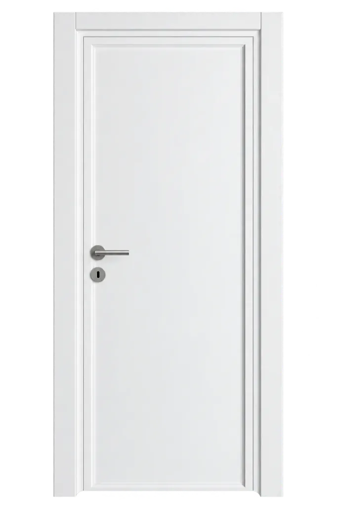 Porte blanche unie classique en microlaminé avec poignée à levier (10 cm)