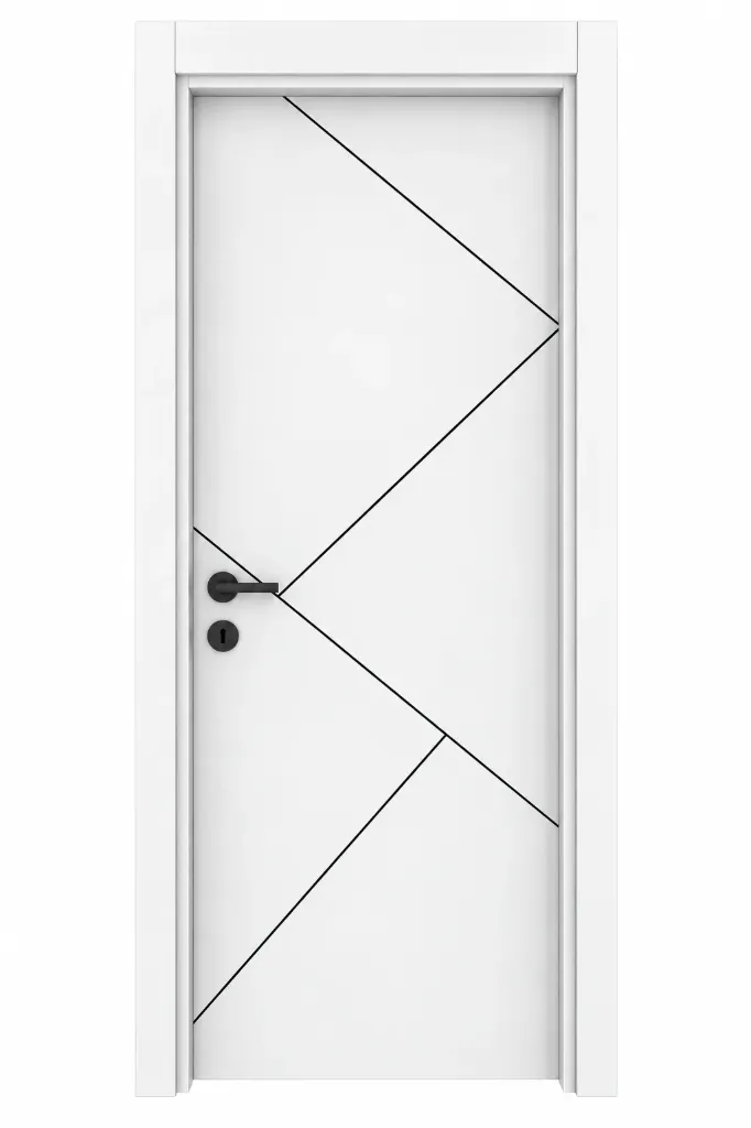 [MODEL F-03 (CLASSIC)] F-03 Soft White Microlaminate Classic Interior Door with Geometric Line Design (10cm)