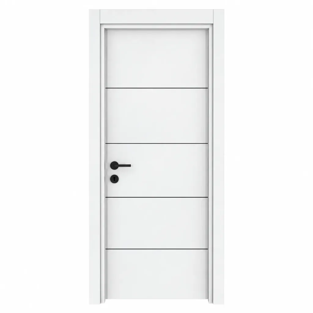 [MODEL F-06 (STICK)] F-06 Soft White Paneled Microlaminate Interior Door with Horizontal Grooves (10cm)