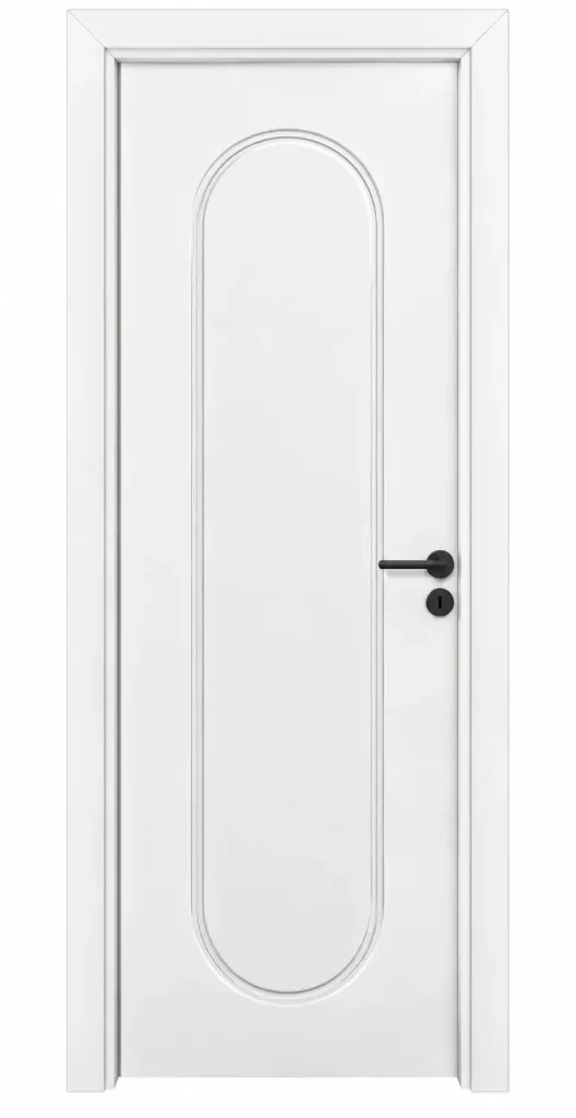 Porte en PVC blanc modèle F-56 avec panneau central surélevé en arc (10 cm)