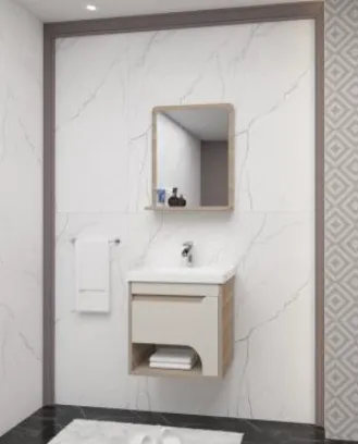 Oval Bathroom Furniture Set with Ceramic Sink and Mirror Shelf (50 cm)