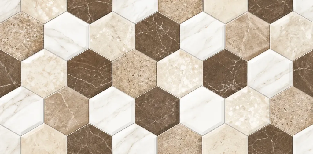 [POL6] Carreau de Cuisine en Céramique Blanc Polen à Motif Hexagonal (Beige)