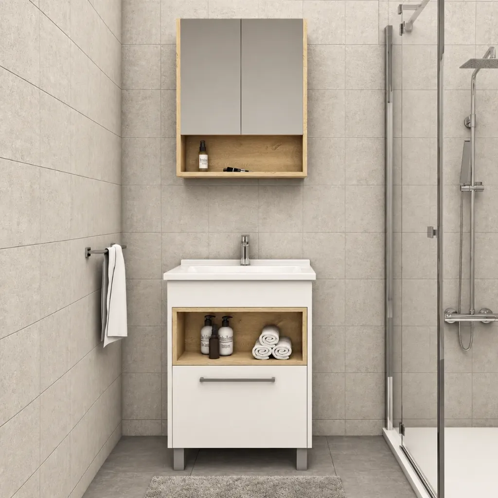 Polo White Bathroom Furniture with Ceramic Sink and Mirror Cabinet