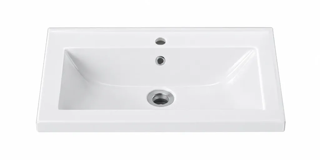Slim Edge Rectangular White Countertop Washbasin with Single Tap Hole (Rectangle (40x60))