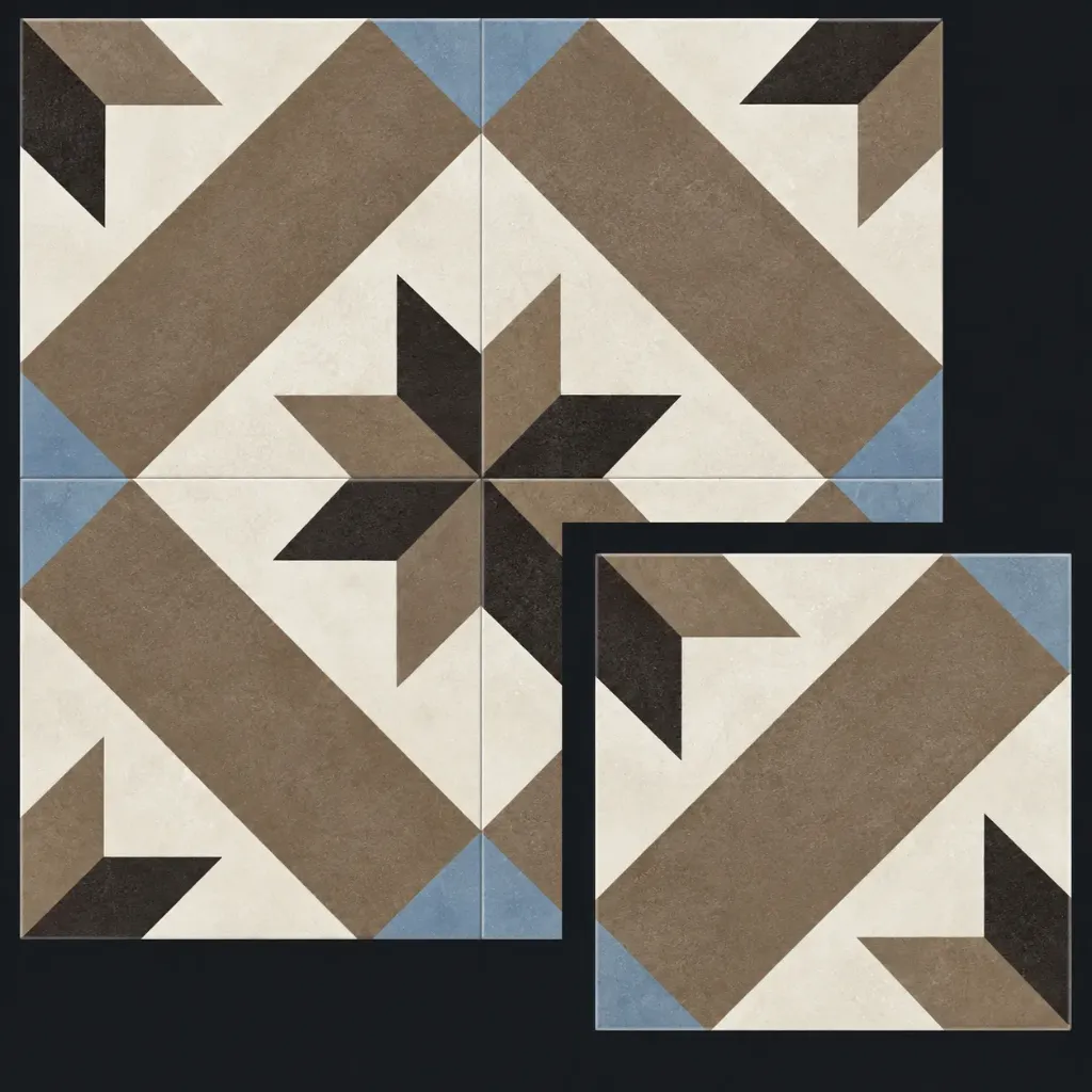 Carreau de sol en céramique à motif géométrique série Star (Bleu)