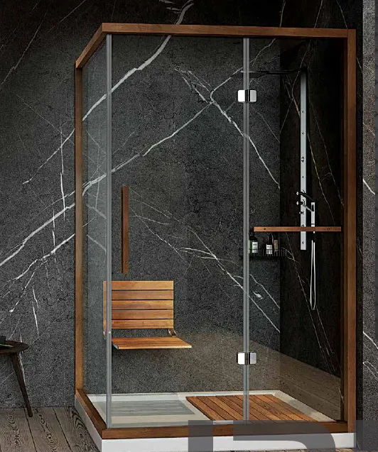 Cabine de Douche en Verre Clair Teck avec Cadre Aspect Bois (120, 190 cm, Noir)