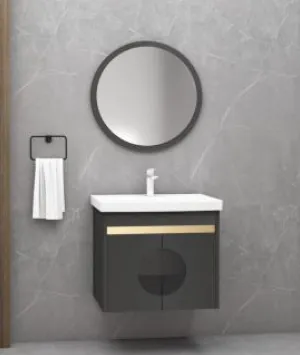 Ensemble de meubles de salle de bain Turna/A sombre mural avec lavabo en céramique et miroir encadré (60 cm)