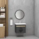 Ensemble de meubles de salle de bain Turna/A sombre mural avec lavabo en céramique et miroir encadré