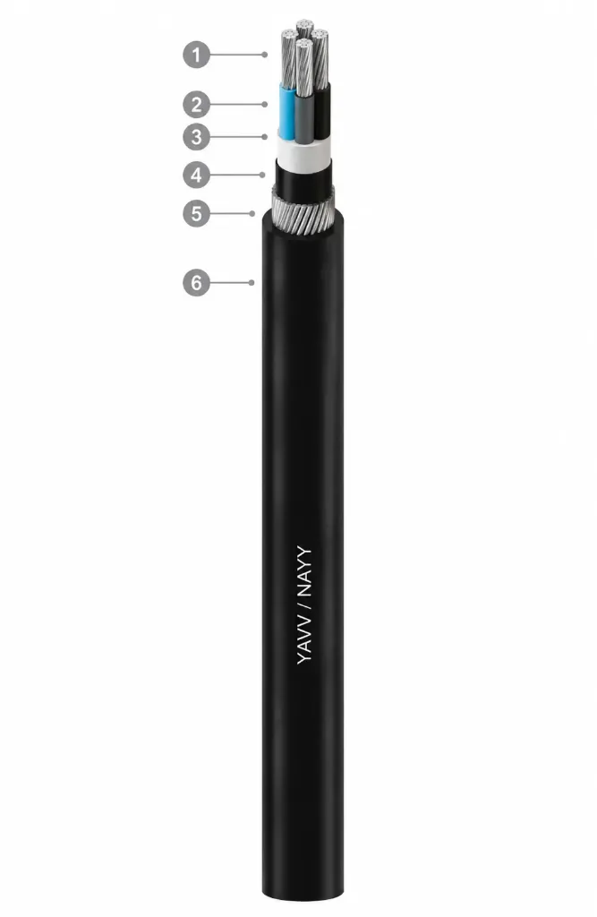 Câble en aluminium blindé en fil d'acier rond YAVZ2V (NAYRY) 0,6/1kV (1x16)