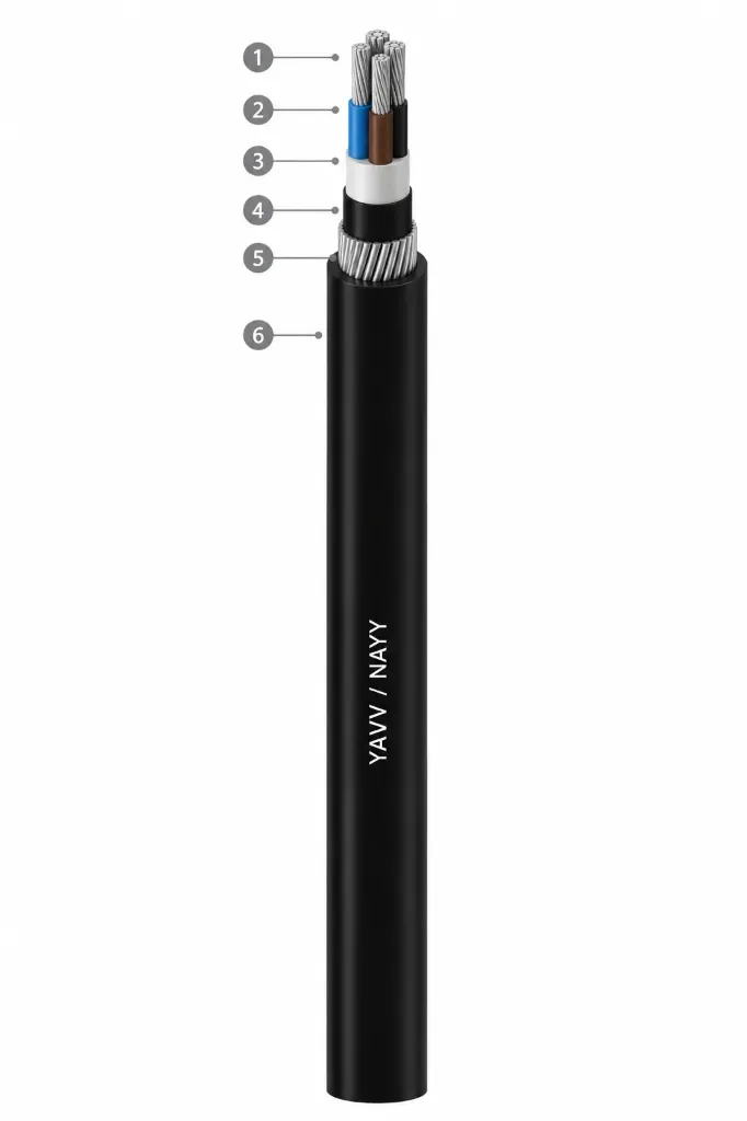 Câble en aluminium blindé double ruban d'acier YAVZ4V NAYBY 0,6/1kV (2x25)