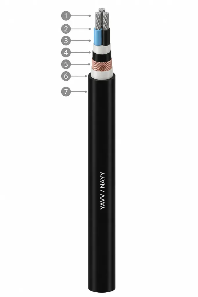 YAXCV (NA2XCY) XLPE Insulated Concentric Aluminum Cable 0.6/1kV (3x25/16)
