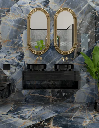 ZETA Blue-Grey Veined Marble-Effect Ceramic Tile