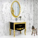 ZÜMRA Black and Gold Bathroom Furniture with Ceramic Sink and Framed Mirror