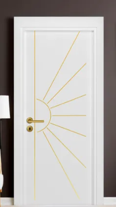 [MODEL F-08 (STICK)] White Microlaminate Interior Door with Gold Stick Sunburst Design (10cm)